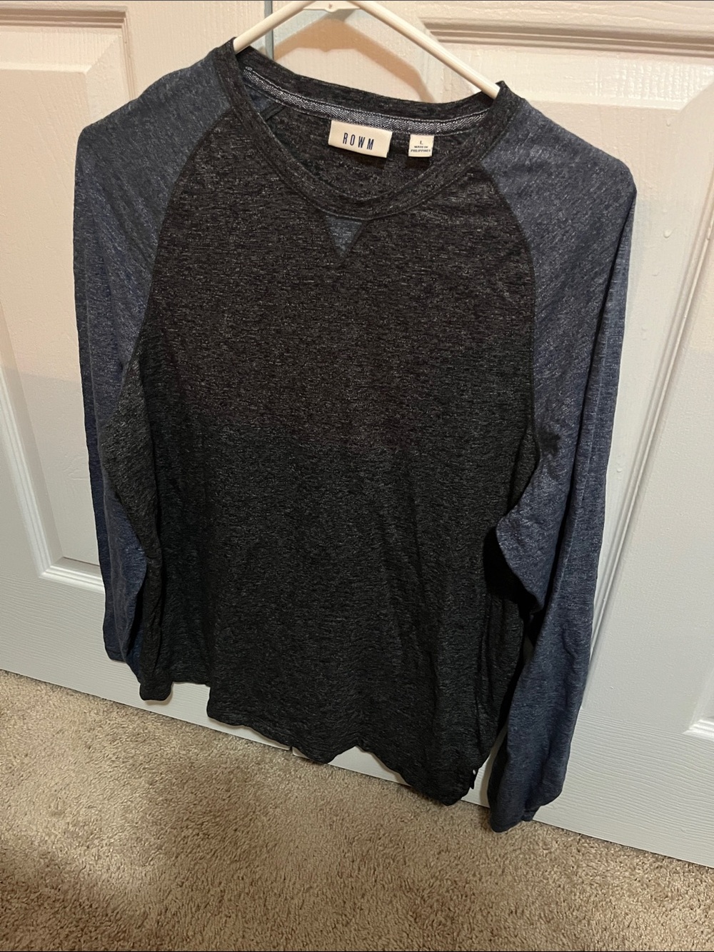 ROWM Two-Tone Raglan Long Sleeve Tee - Charcoal & Navy